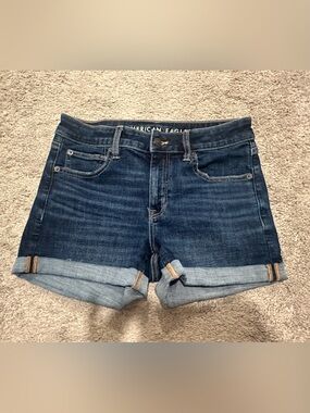 American Eagle Next Level Stretch Midi Dark Blue Denim Cuffed Women's Shorts